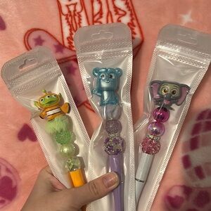 Cute Character Pens Set - Green, Blue, Purple